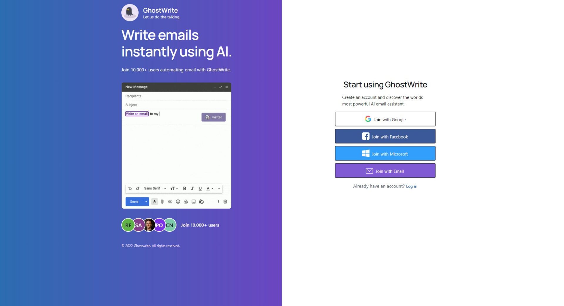 GhostWrite注册登录页