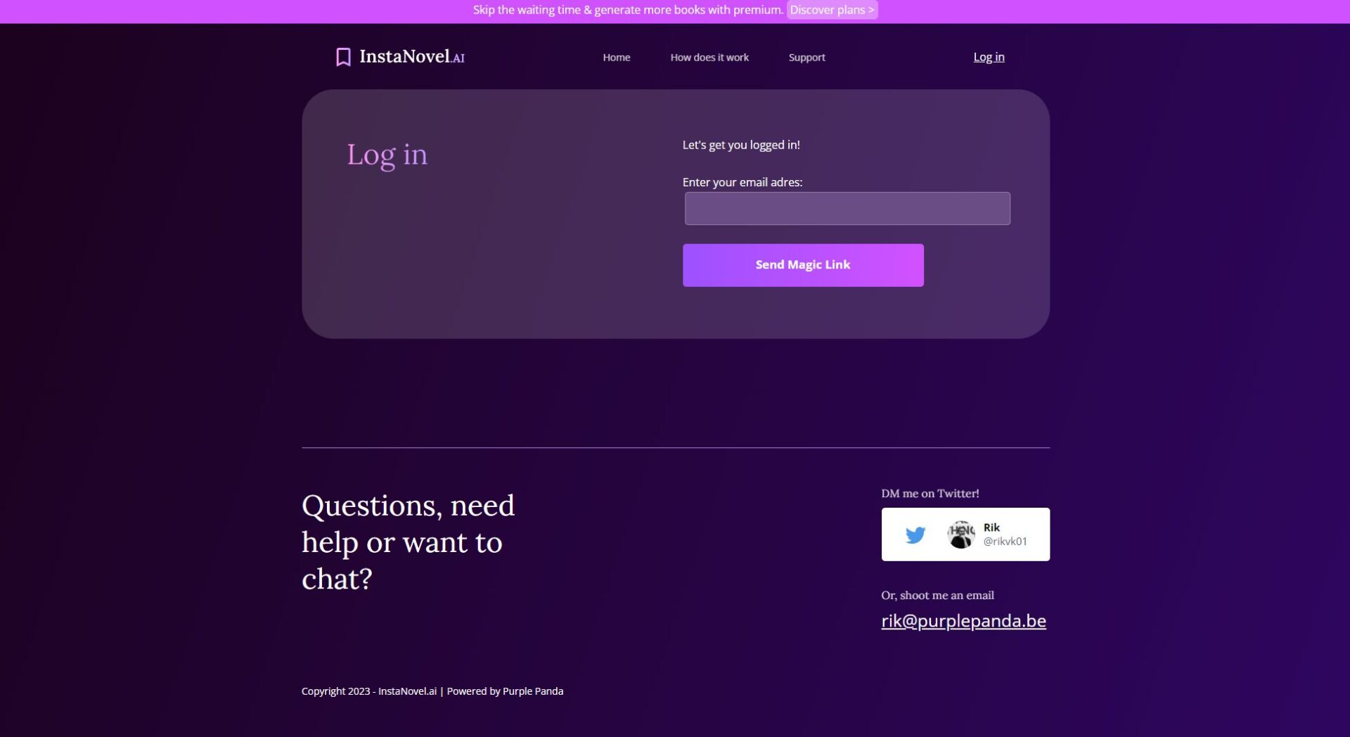 InstaNovel.ai注册登录页