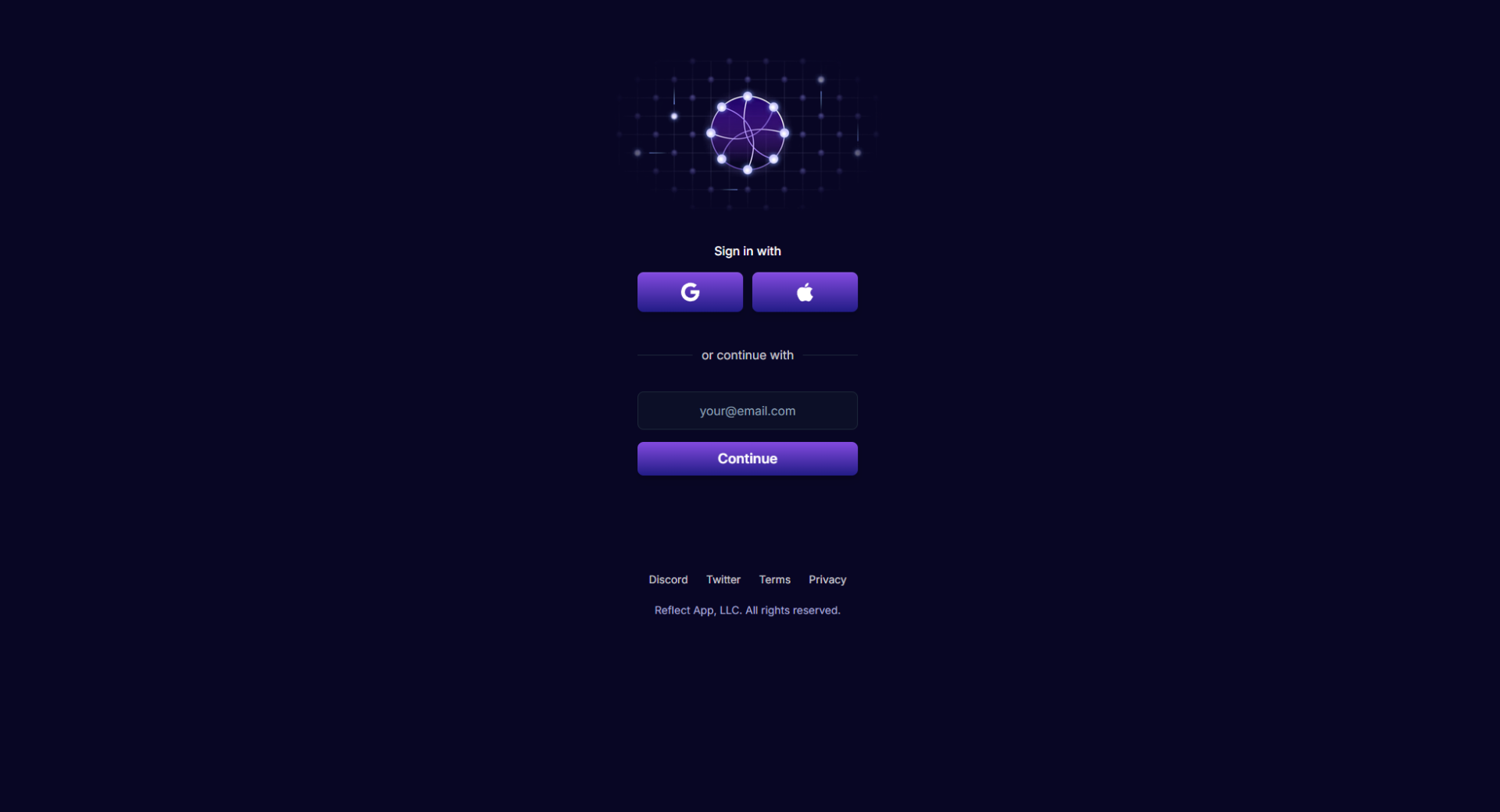 Reflect Notes registration and login page