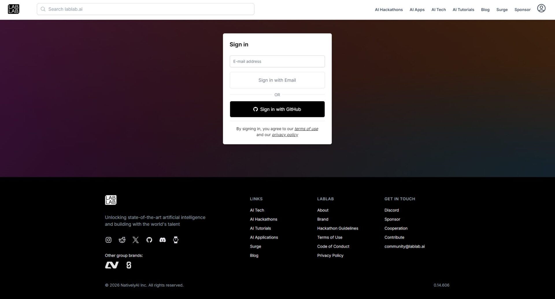 Lablab.ai注册登录页
