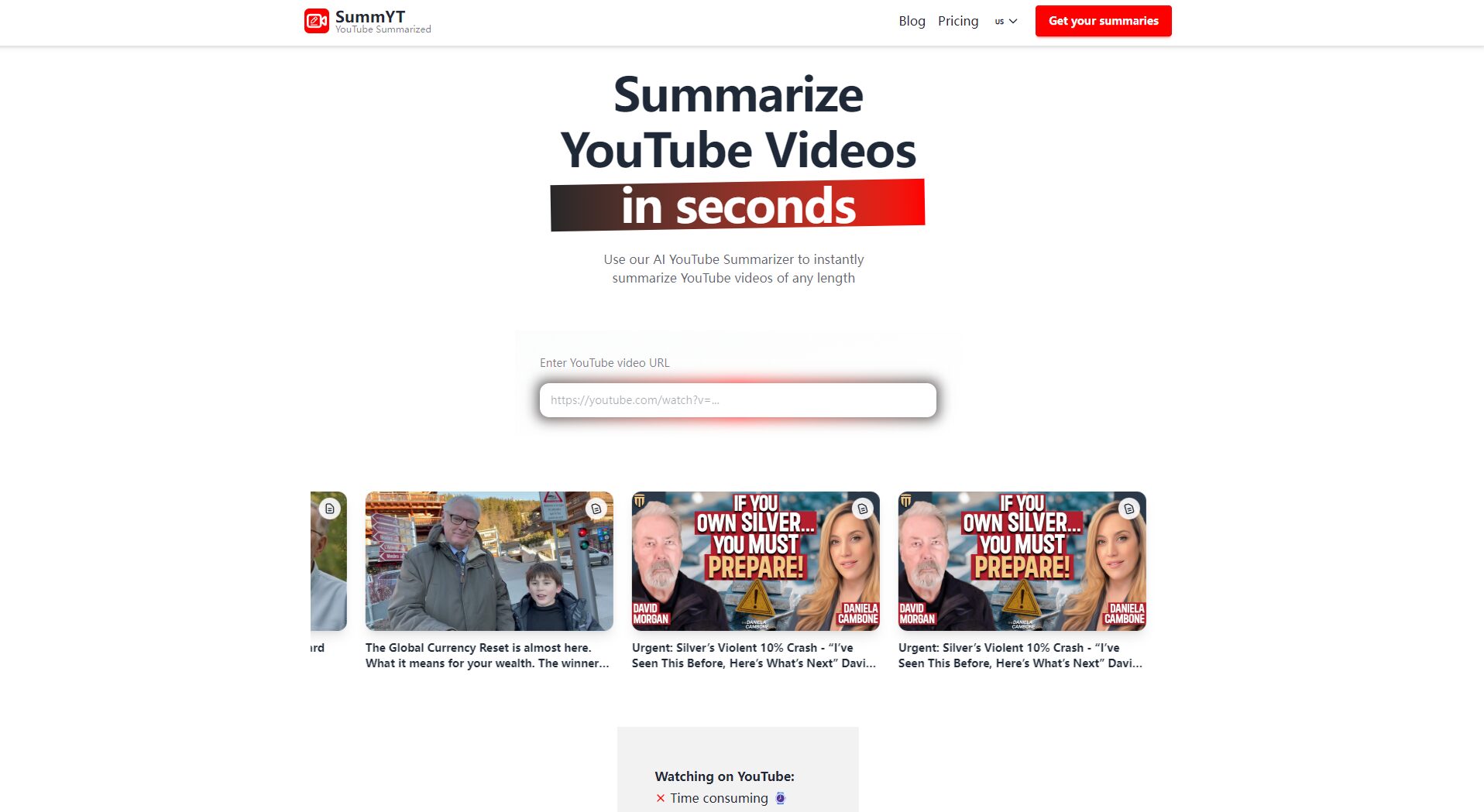 YouTube Summarized官网首页