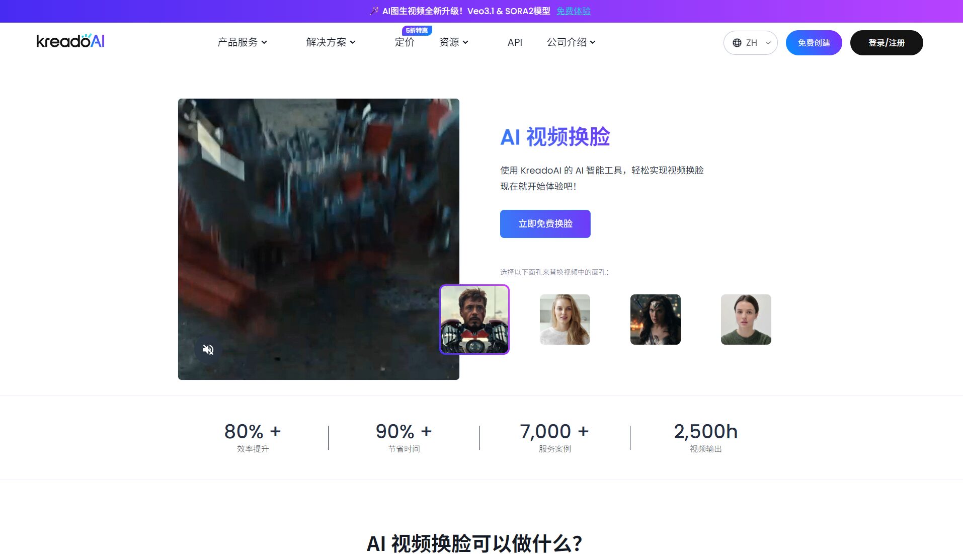 kreadoai ai换脸界面