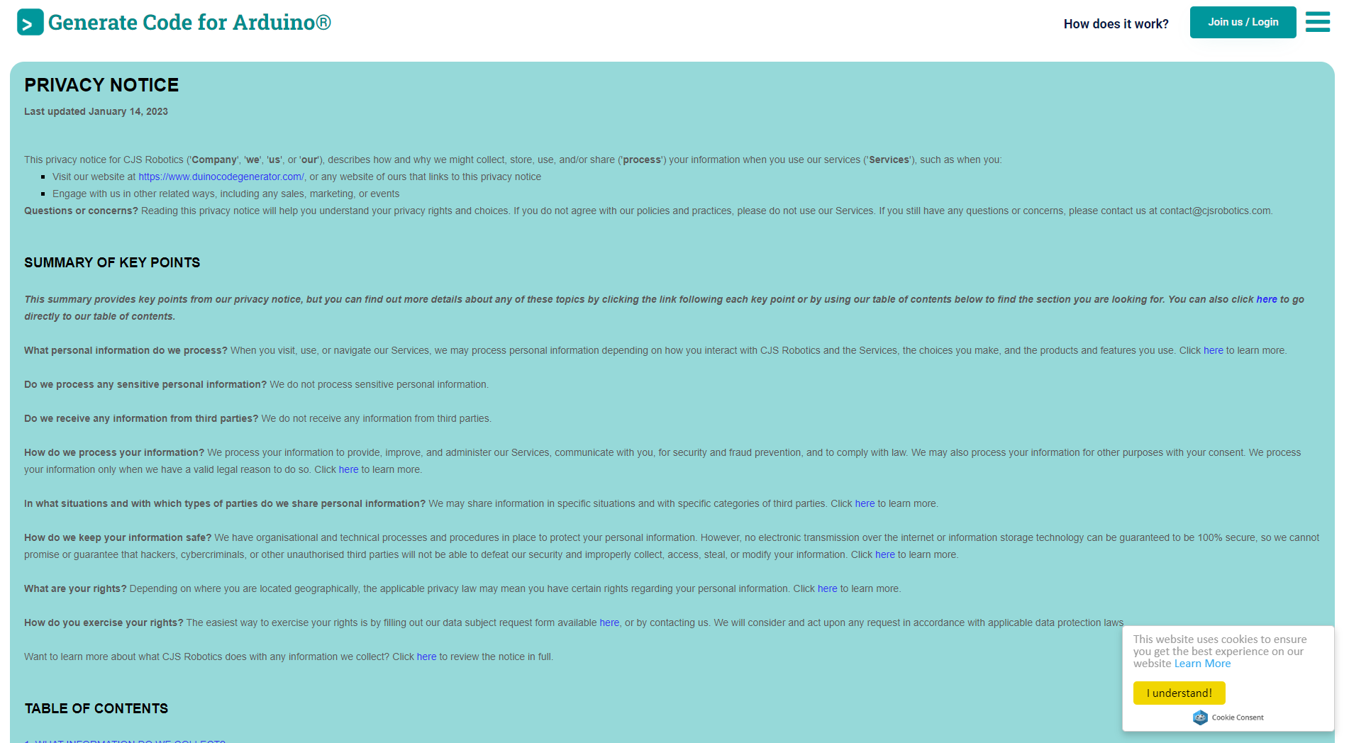 Duino Code Generator隐私政策
