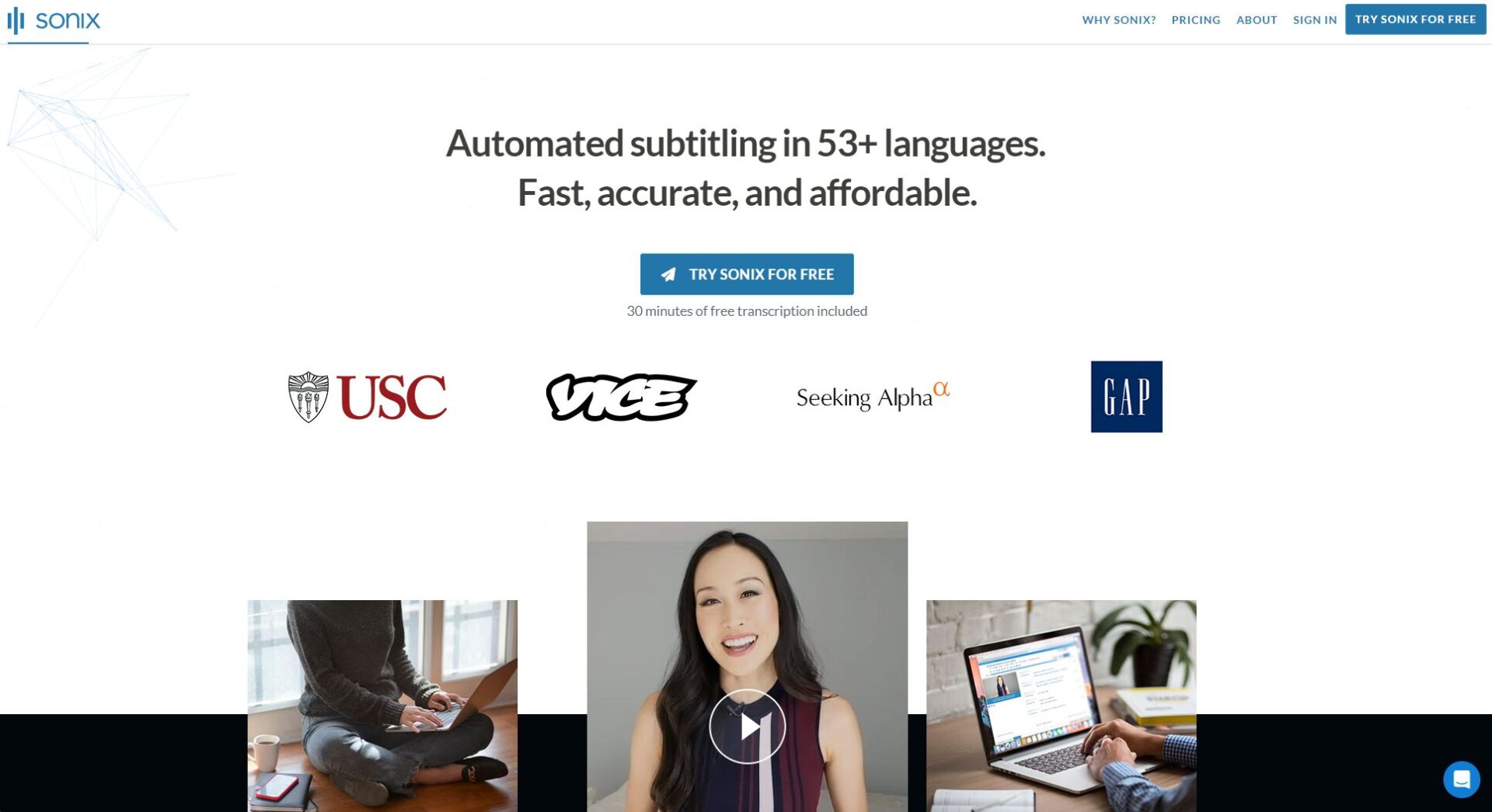 Sonix AI官方网站截图