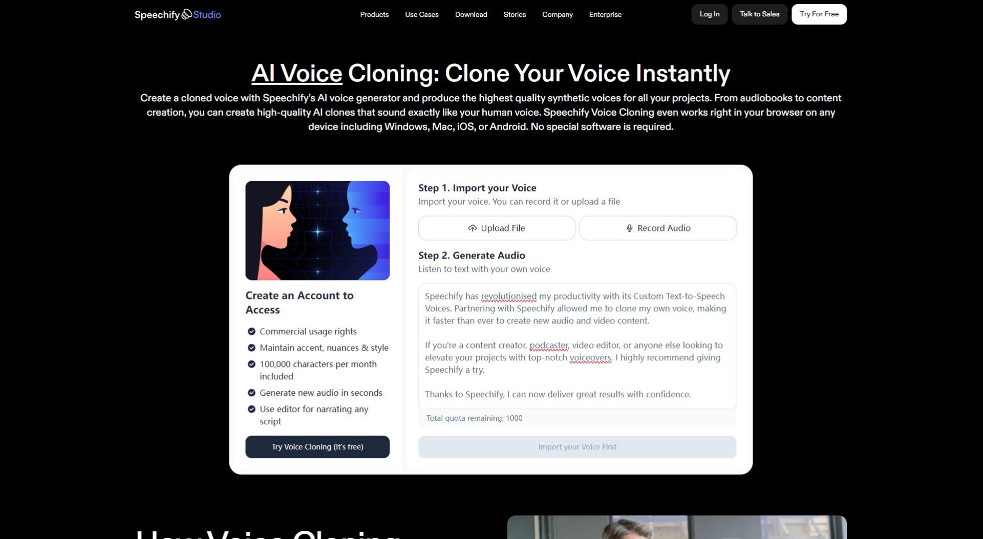Speechify 声音克隆体验