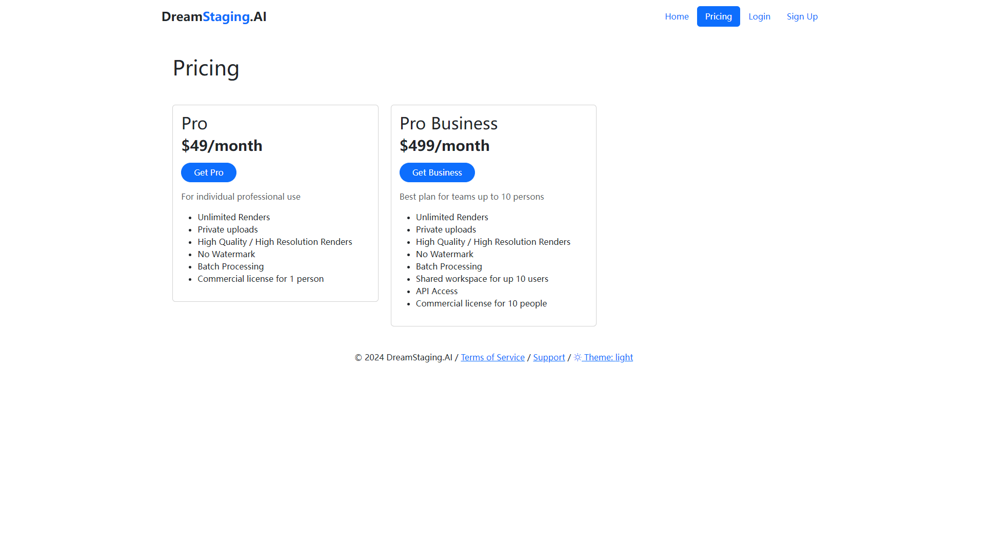 DreamStaging.AI价格方案页