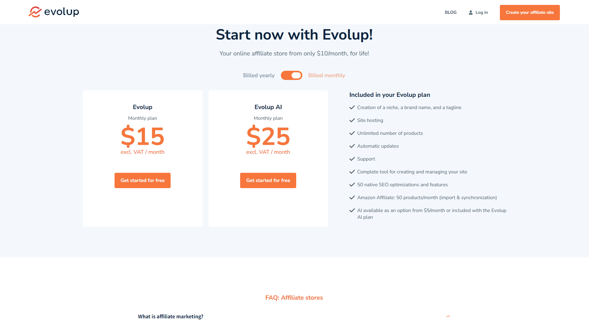 Evolup官方定价说明页面