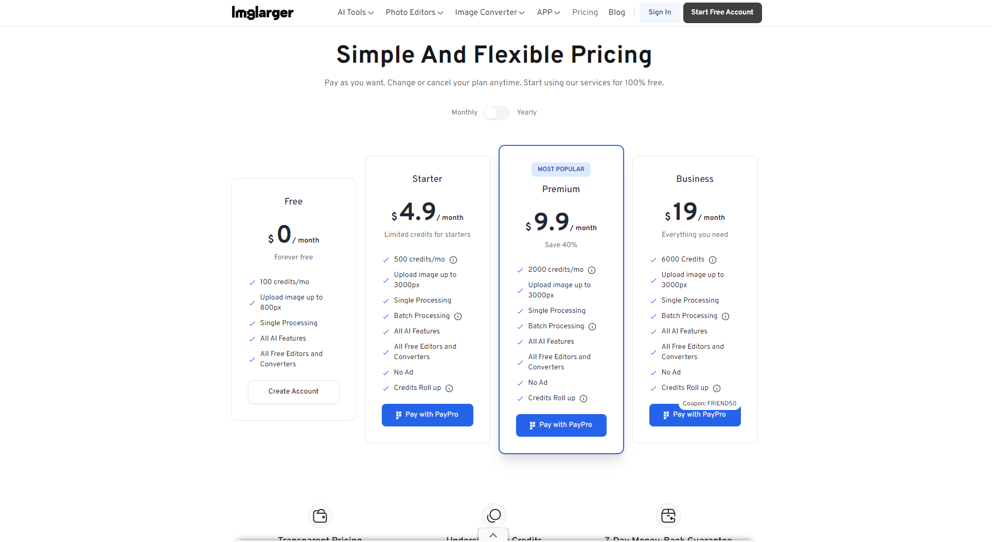 imglarger价格方案页