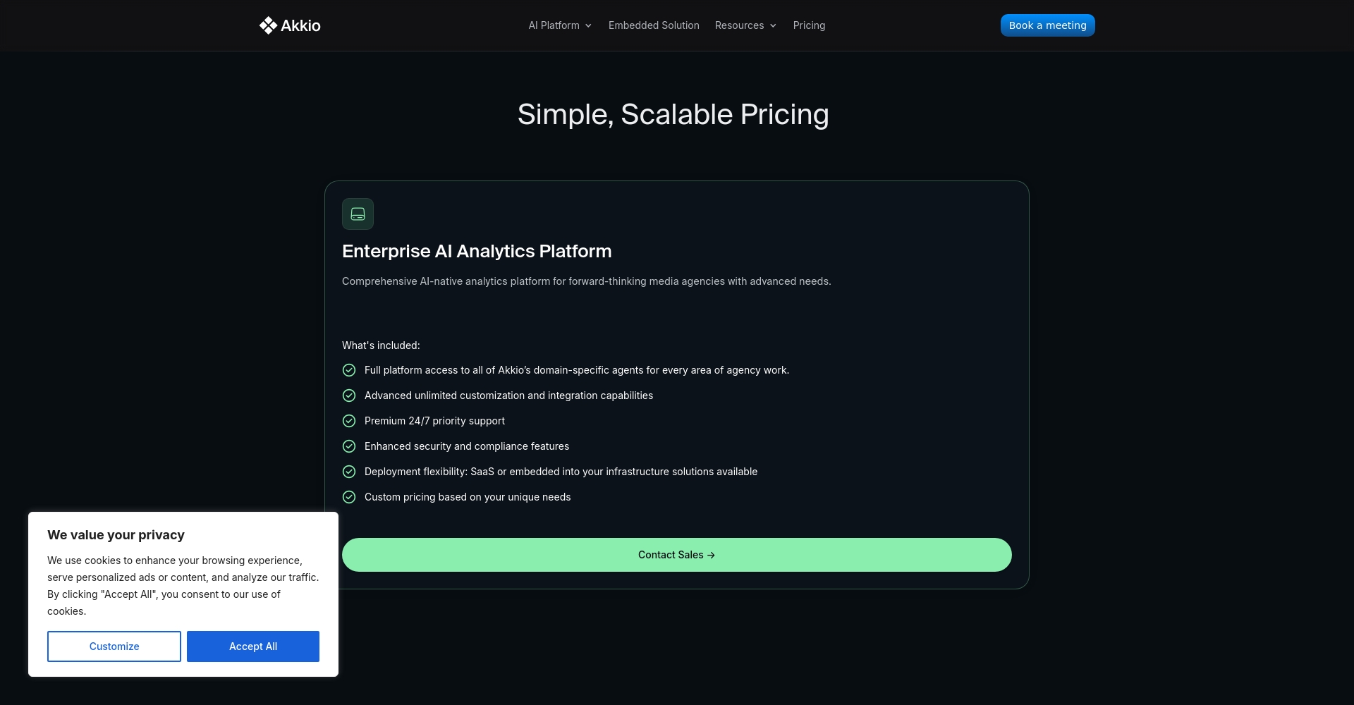 Akkio价格页面截图