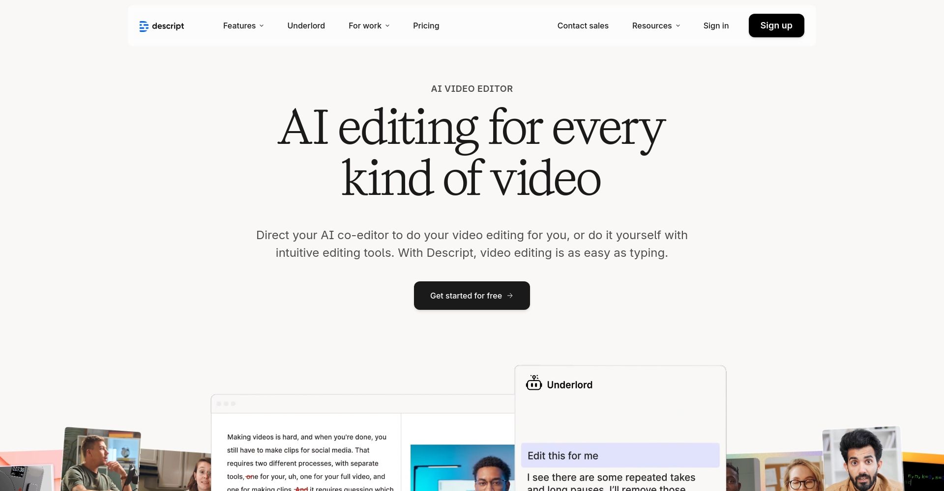 Descript 官网操作界面