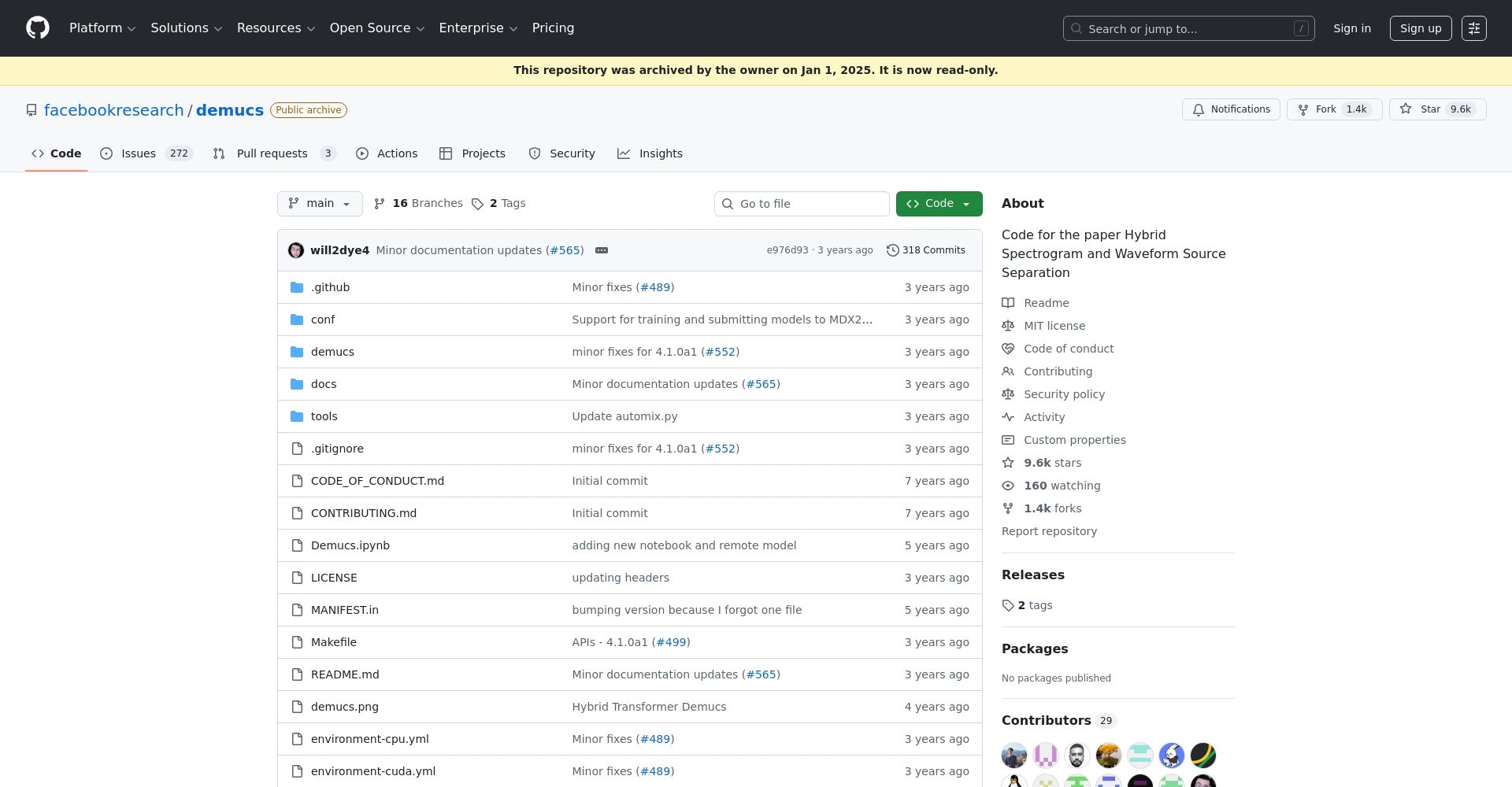 Demucs官方项目界面