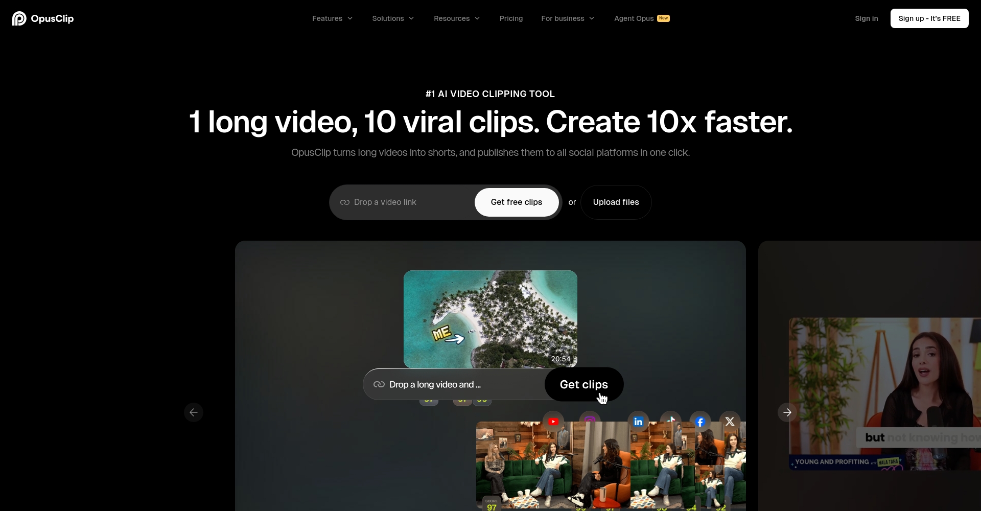 OpusClip官网界面