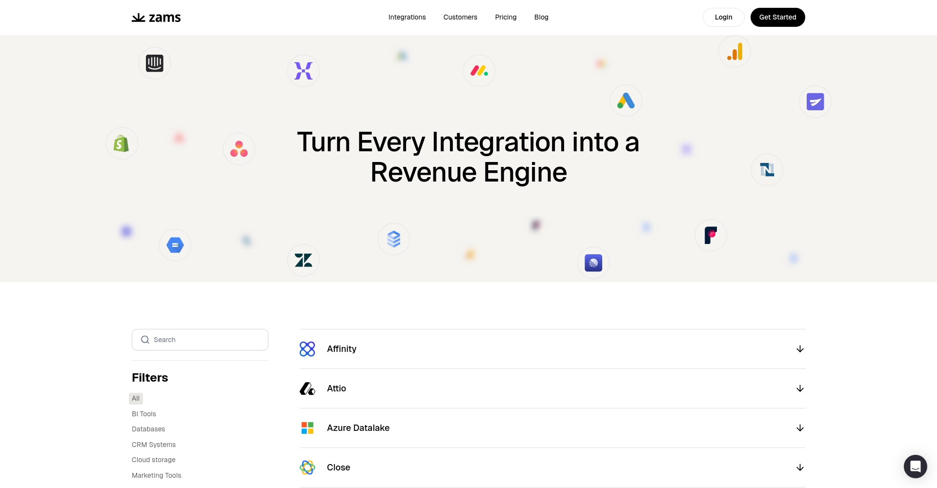 Zams集成頁面截圖