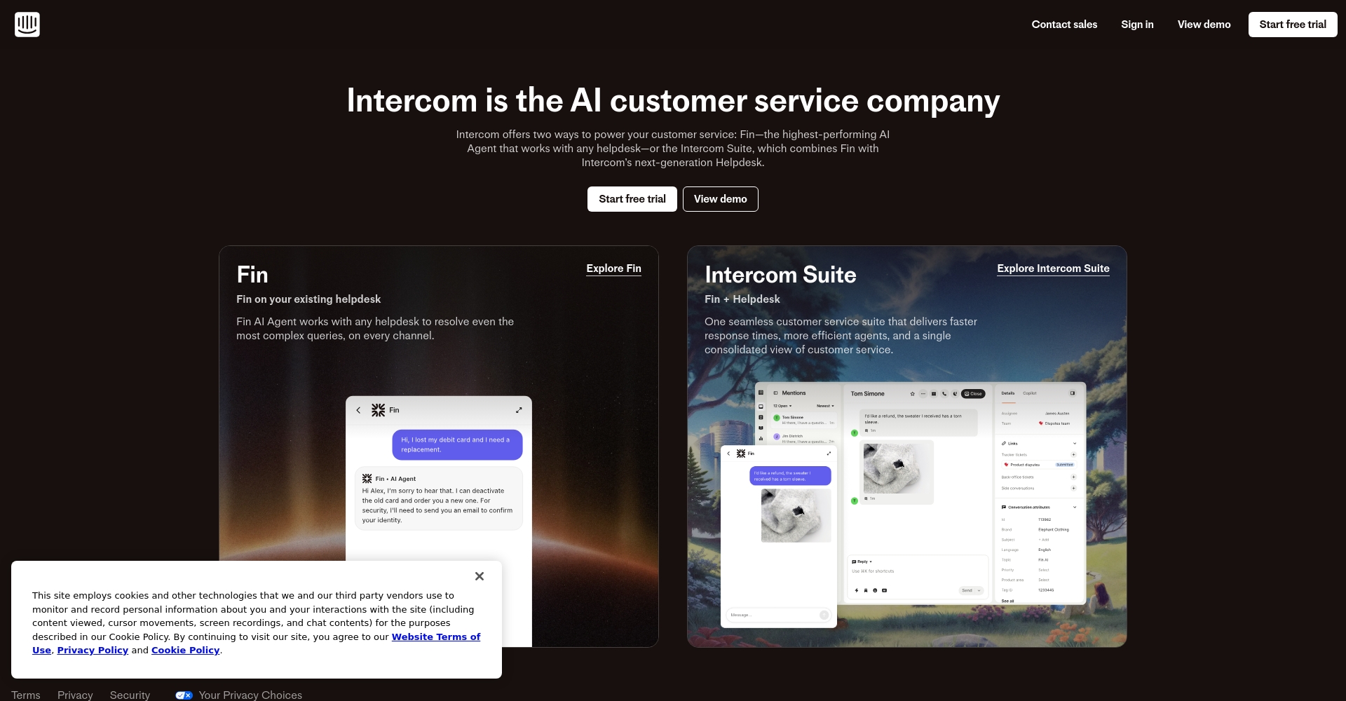 Intercom官网截图
