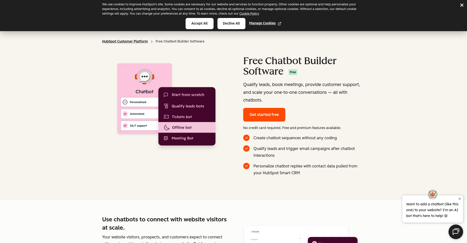 HubSpot聊天机器人官网截图