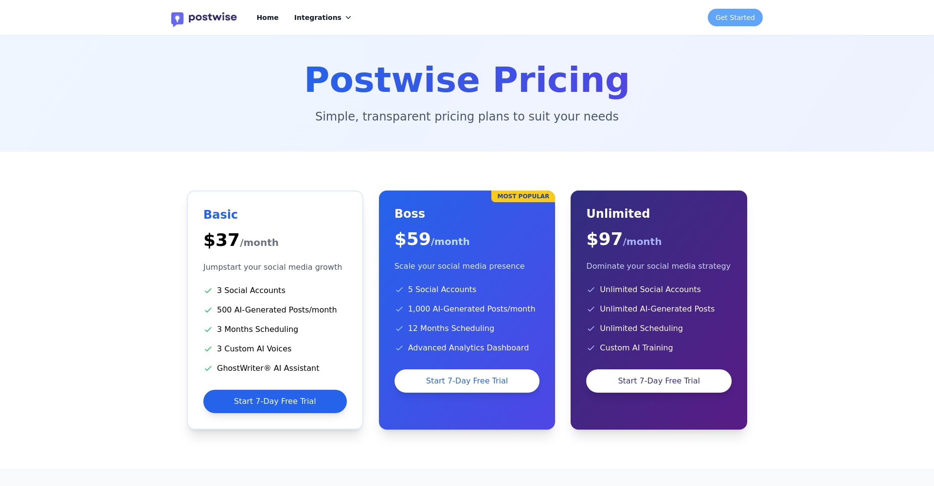 Postwise价格页面