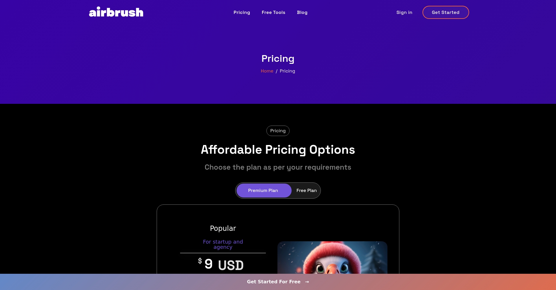 Airbrush定价页面截图