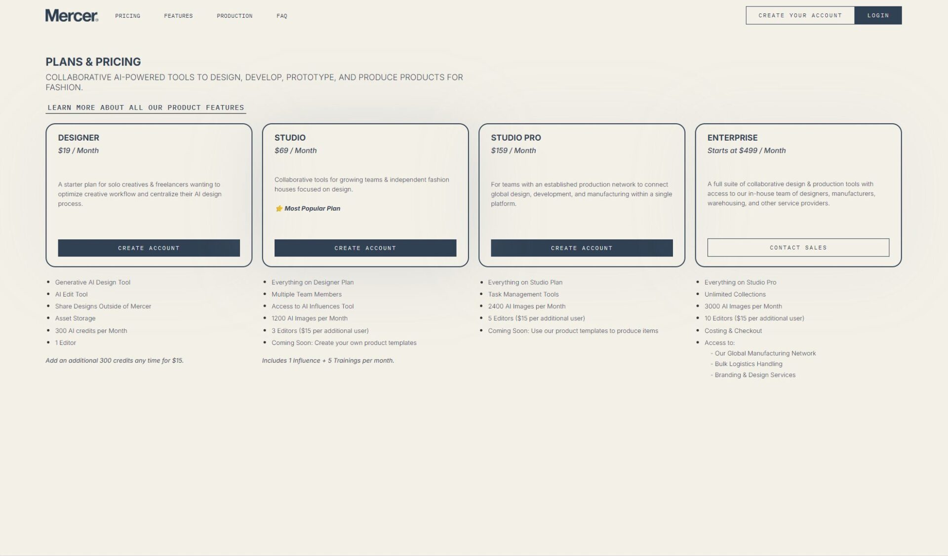 Mercer平台价格页截图