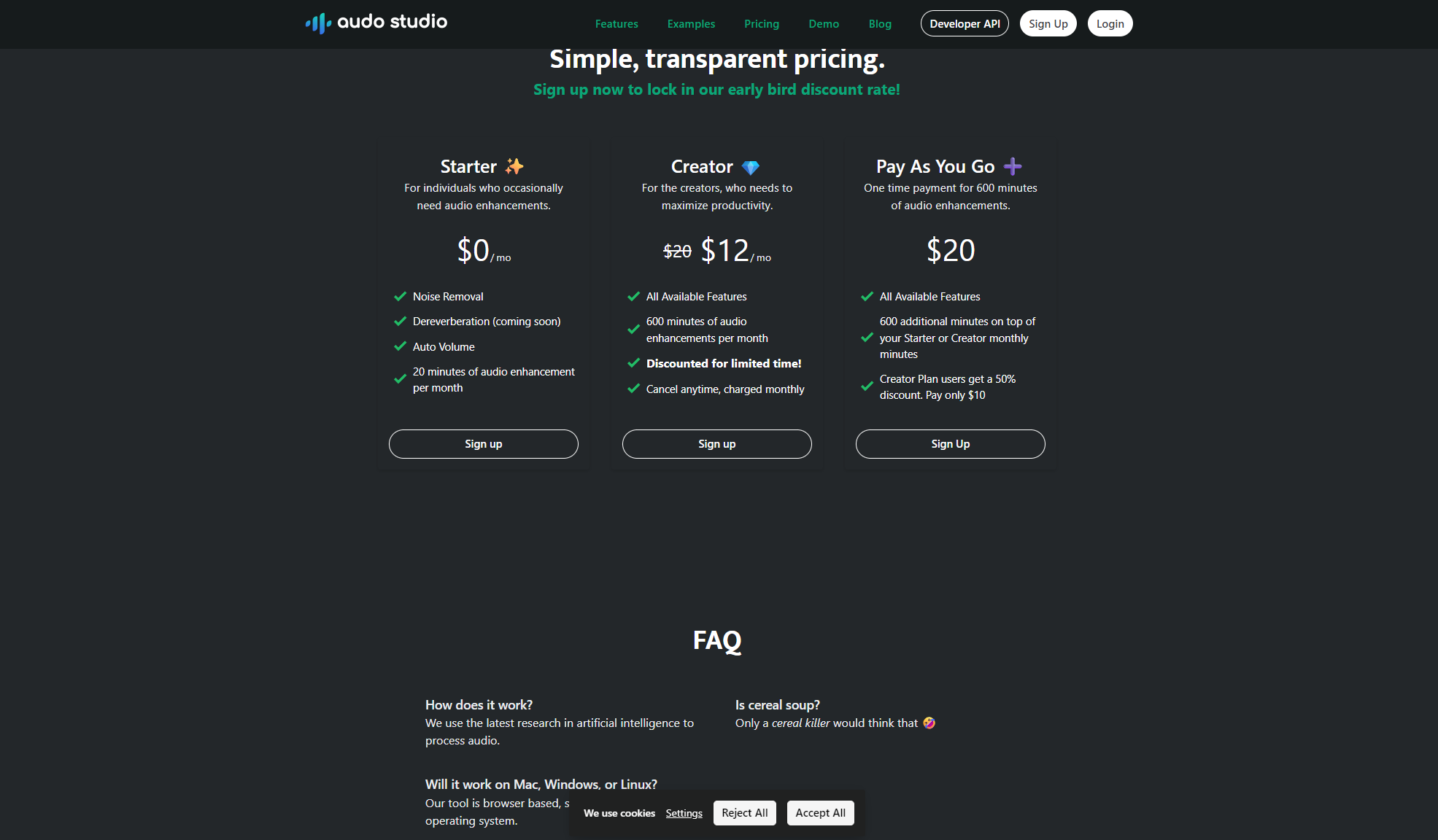 audo studio价格方案页