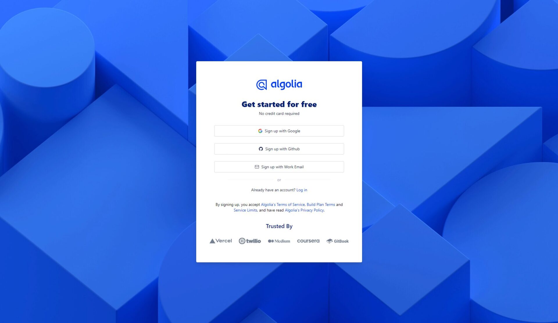 Algolia注册登录页