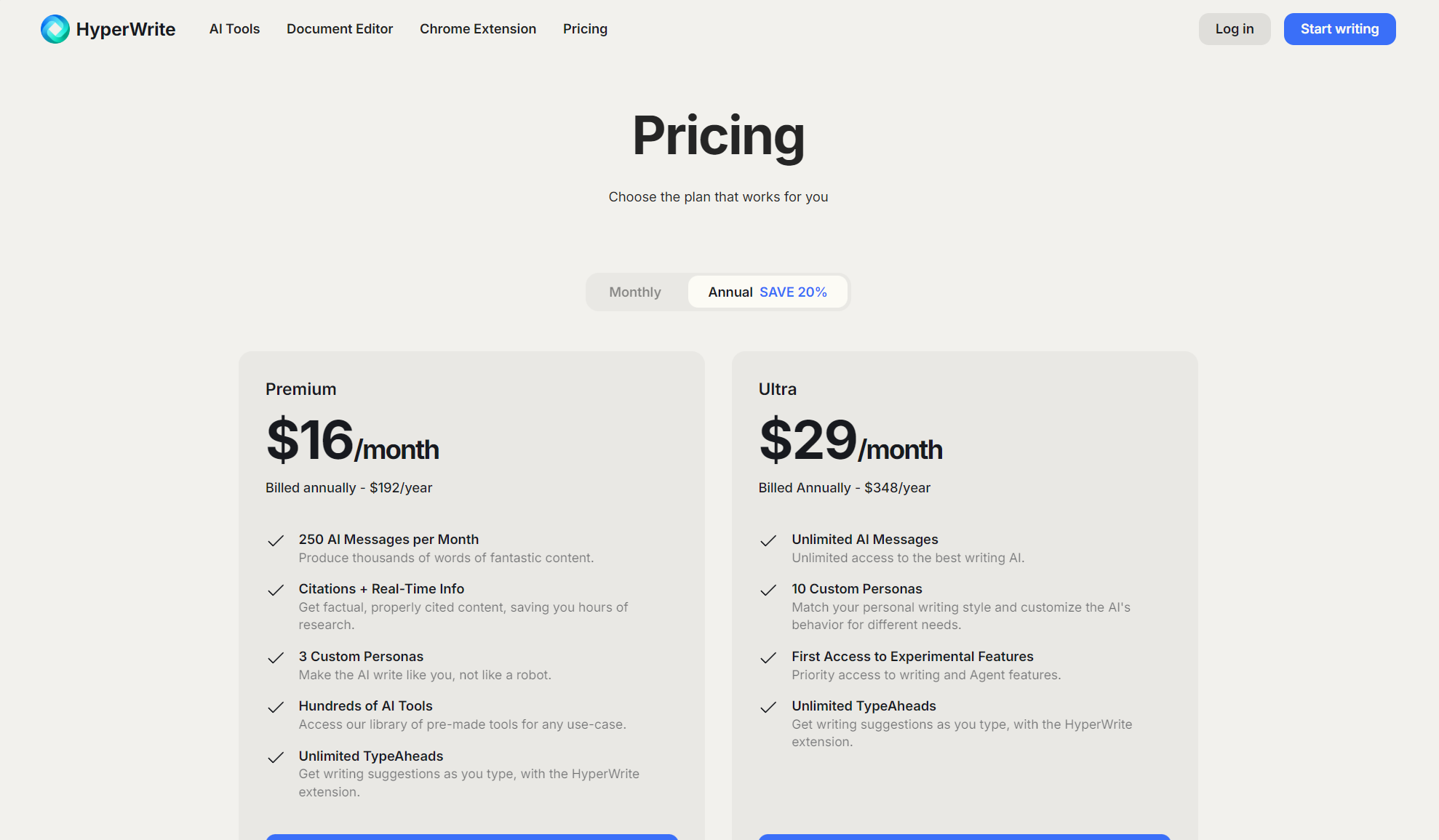 HyperWrite价格方案