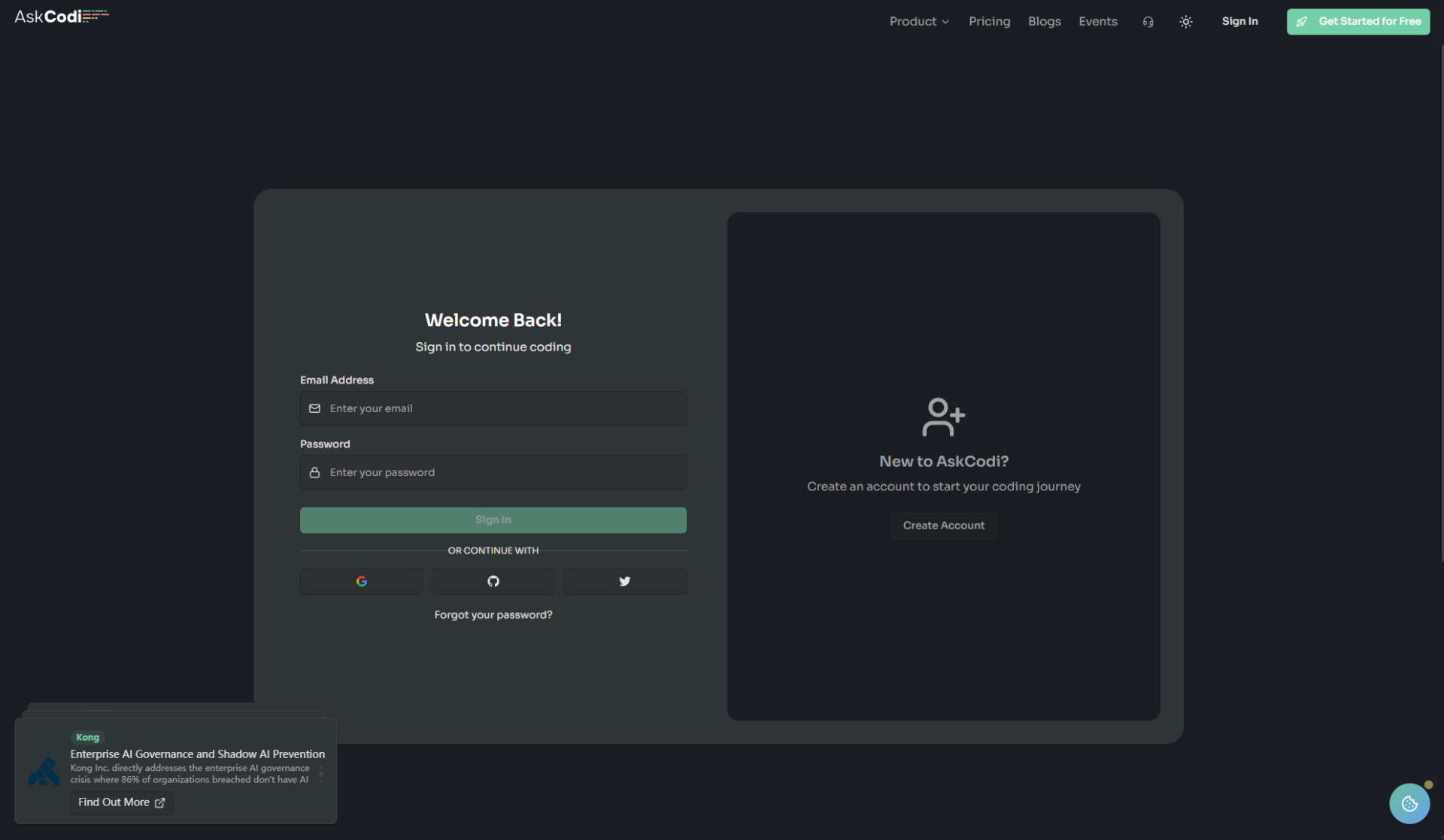 AskCodi注册登录页