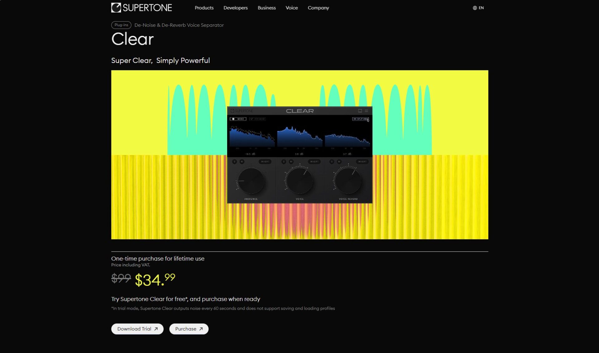 Supertone clear 产品页面截图
