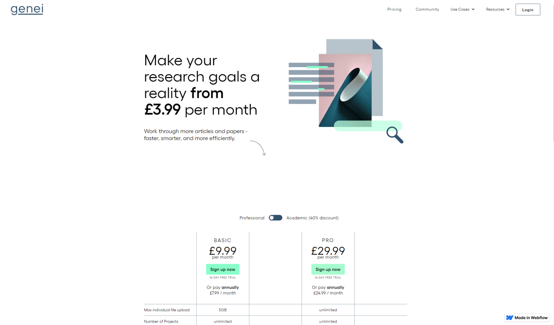 genei价格方案页