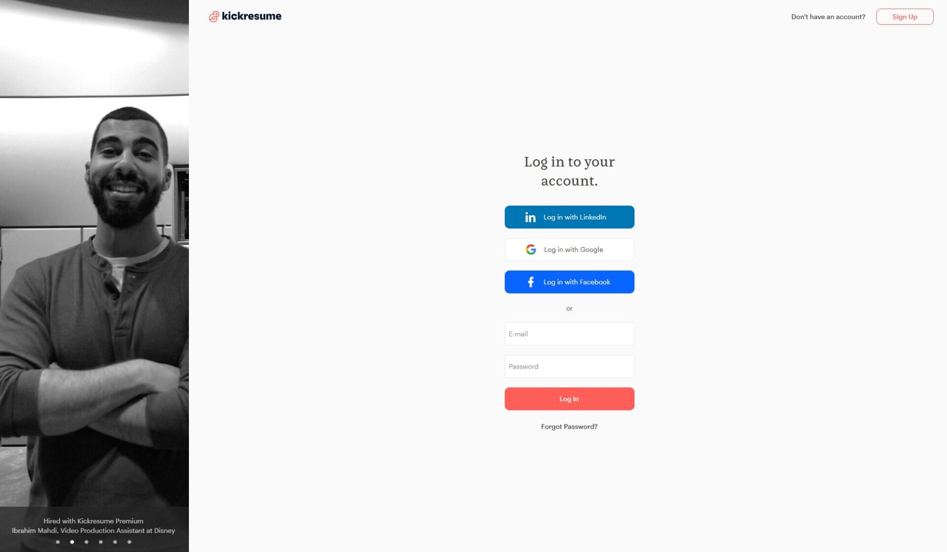 kick resume注册登录页