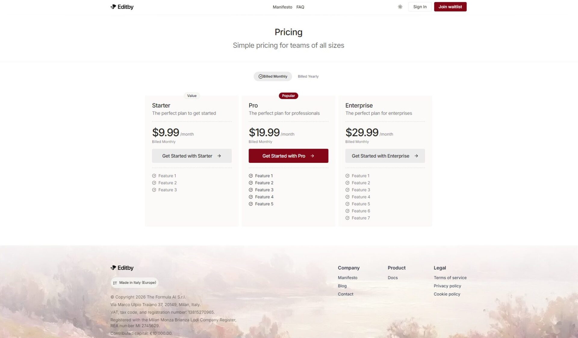 Editby价格方案页