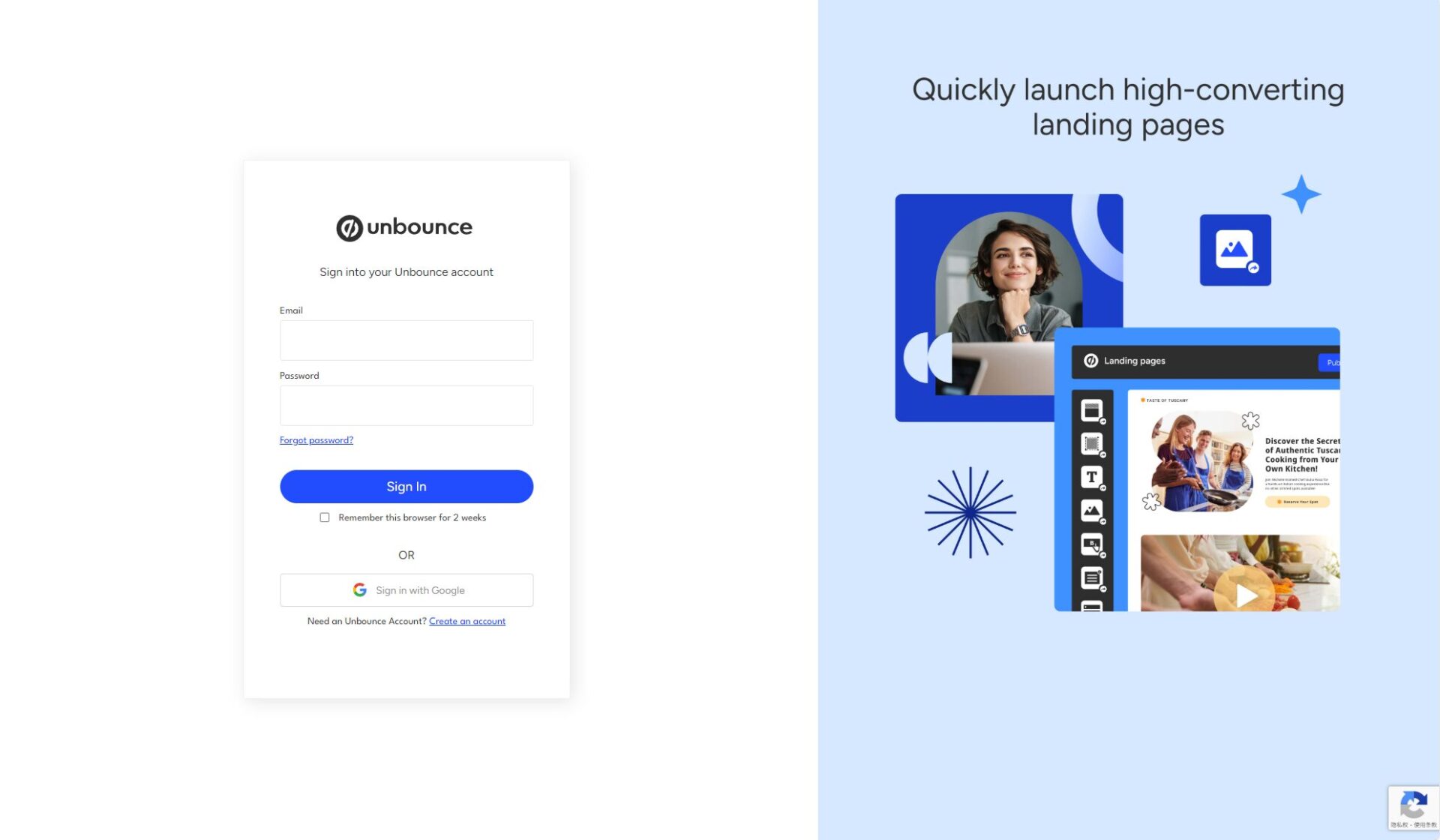 Unbounce注册登录页