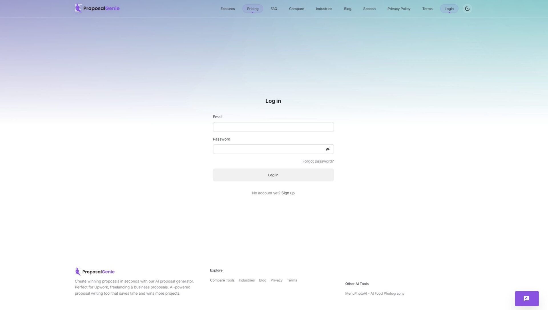 Proposal Genie注册登录页