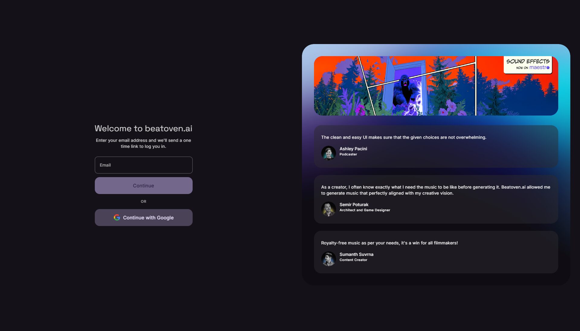 Beatoven.ai注册登录页