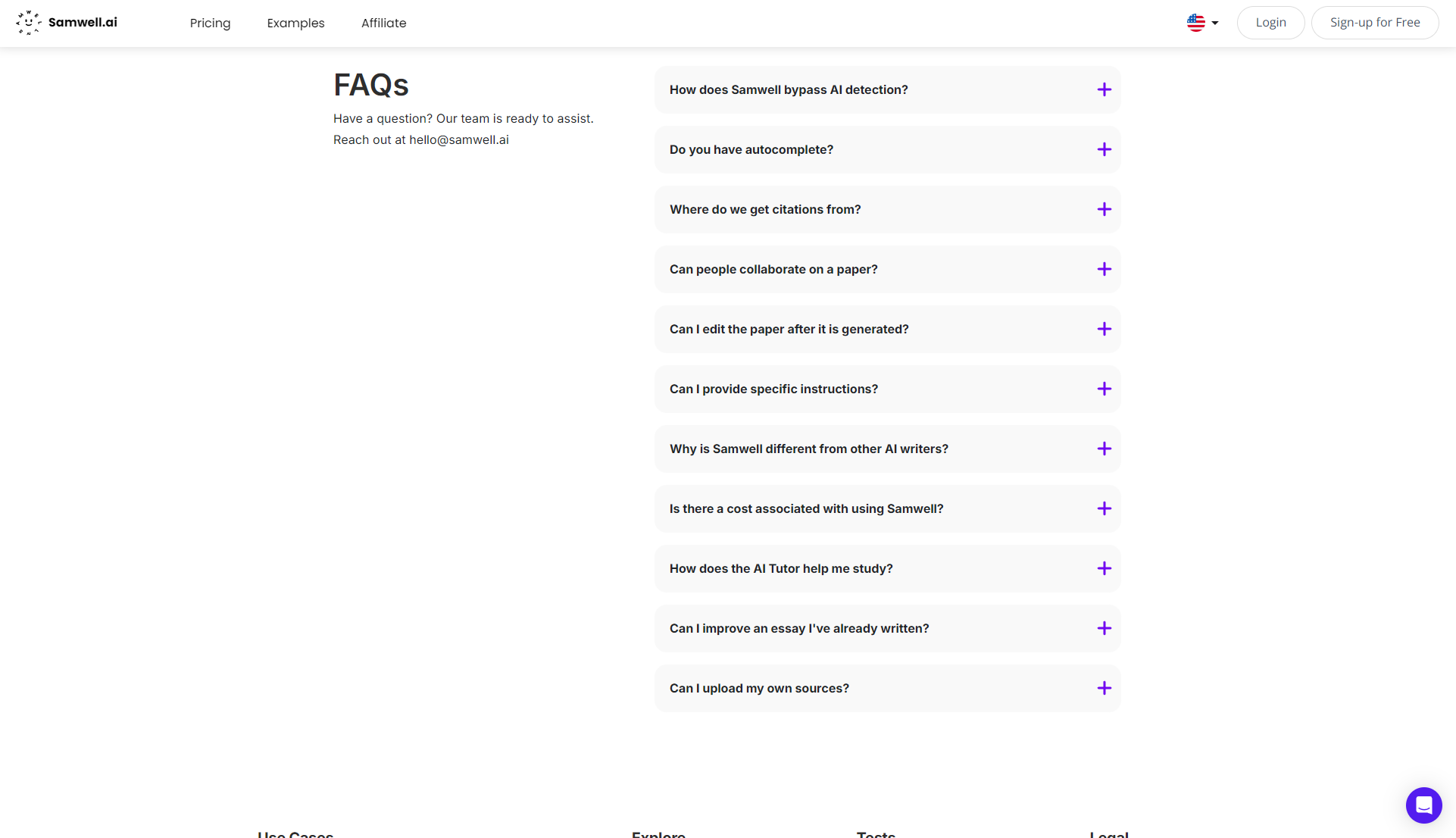 samwell ai faq页