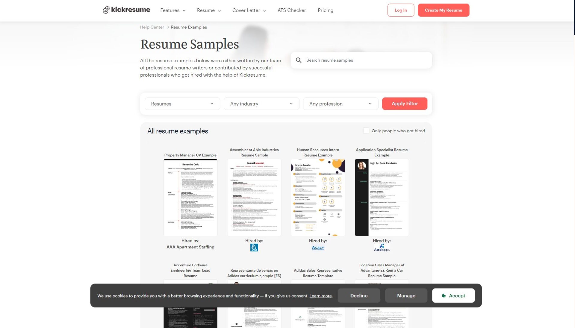 Kickresume简历案例库提供