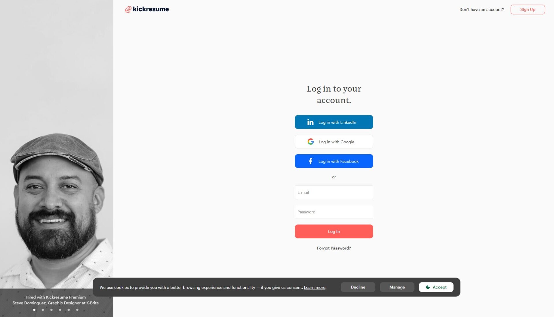 Kickresume注册登录页