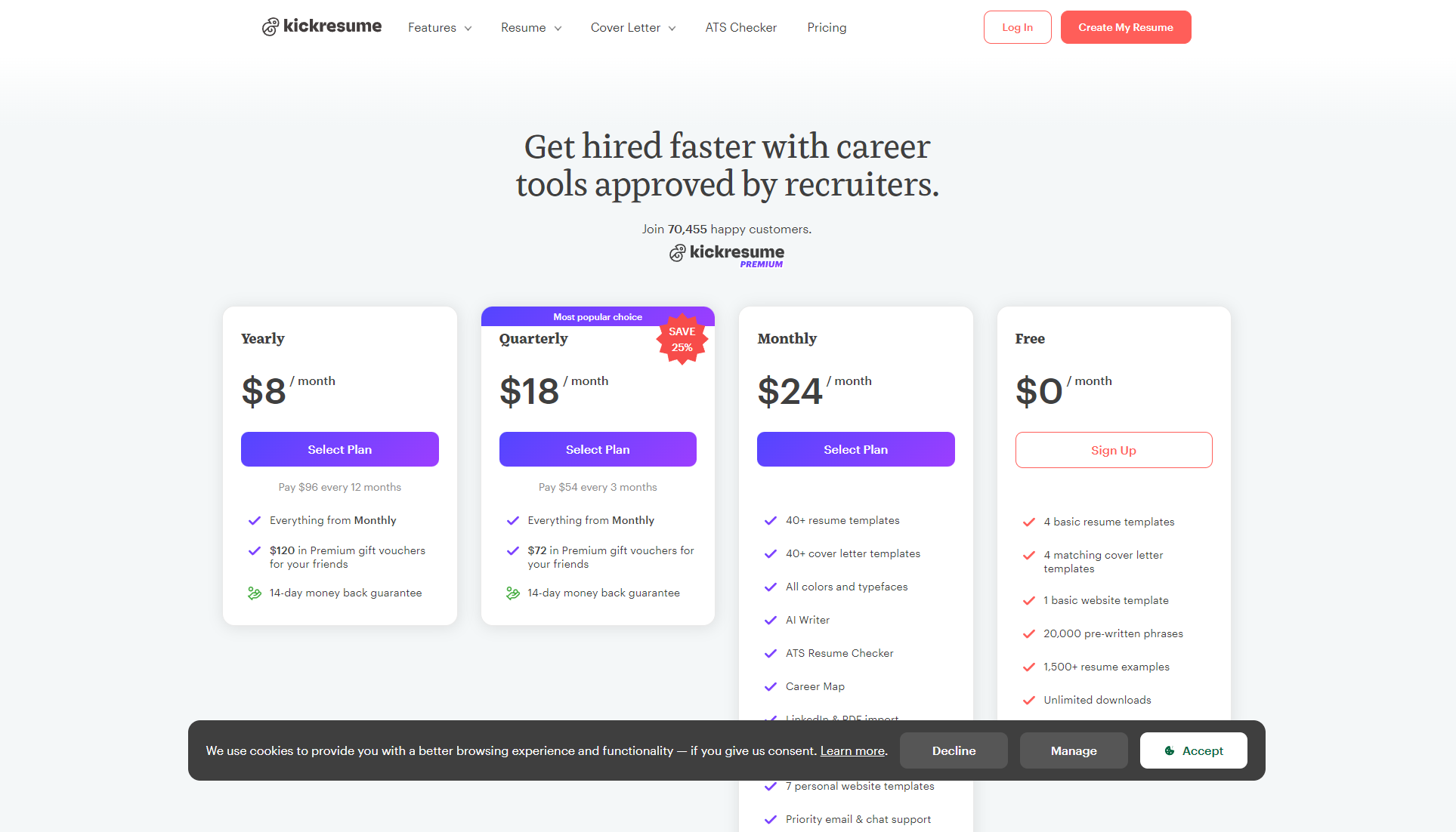 Kickresume价格方案