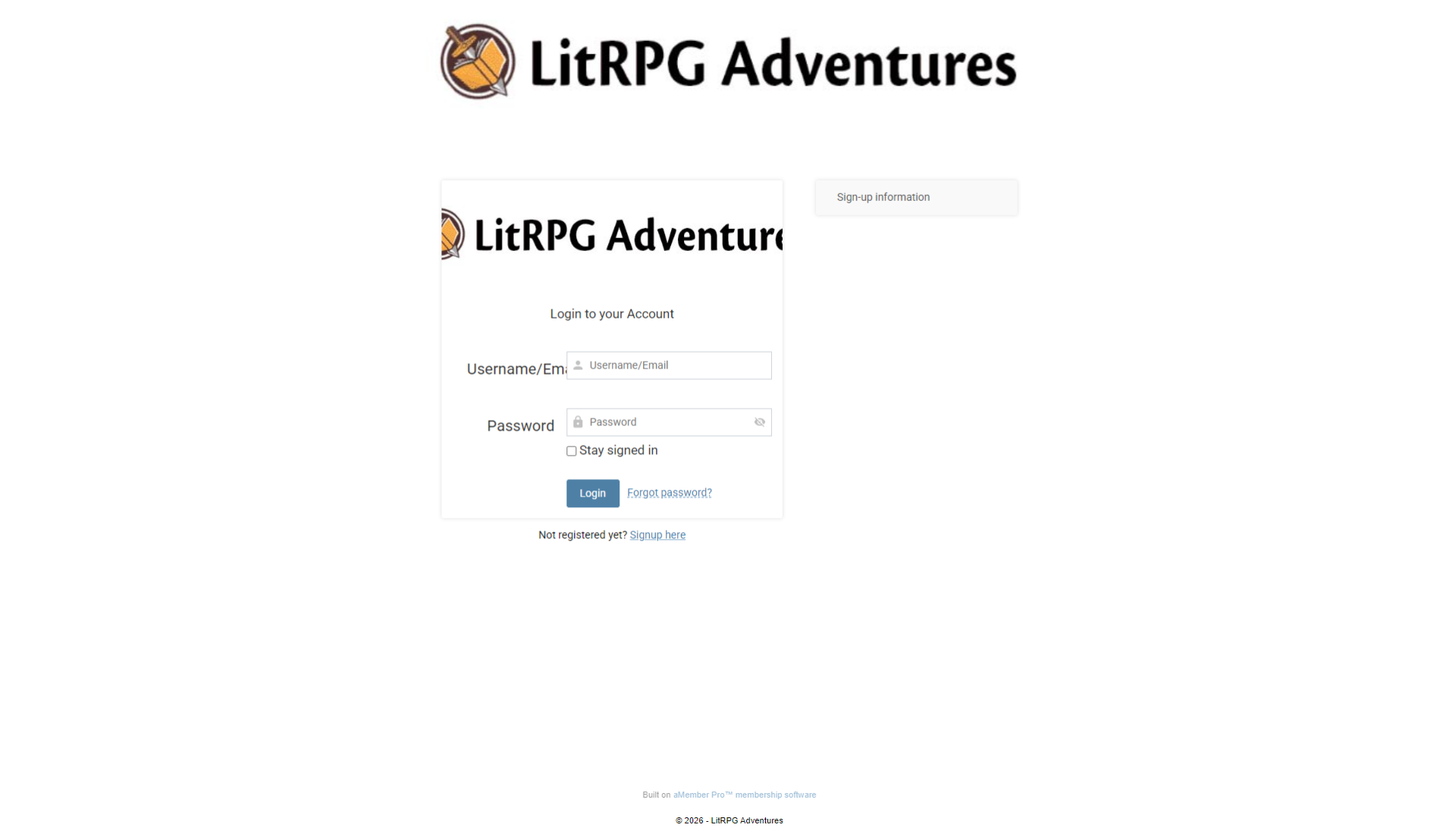 LitRPG Adventures注册登录页