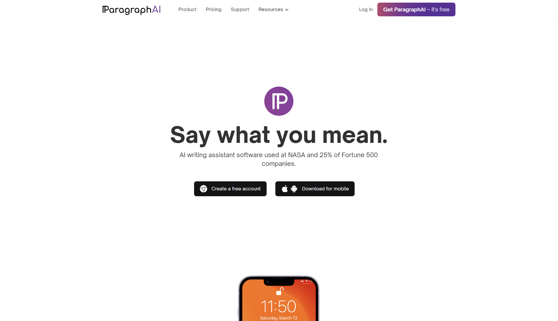 ParagraphAI官方网站界面