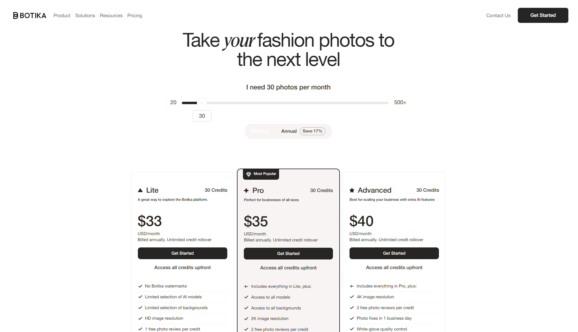 Botika价格方案页