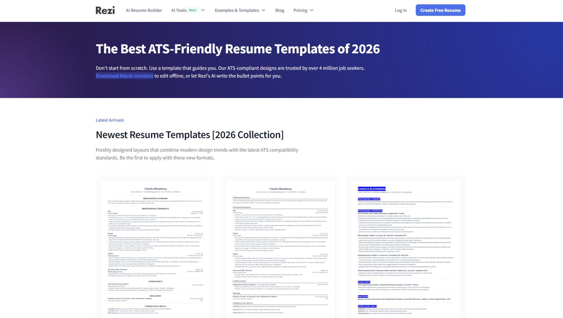 rezi ai简历模板提供