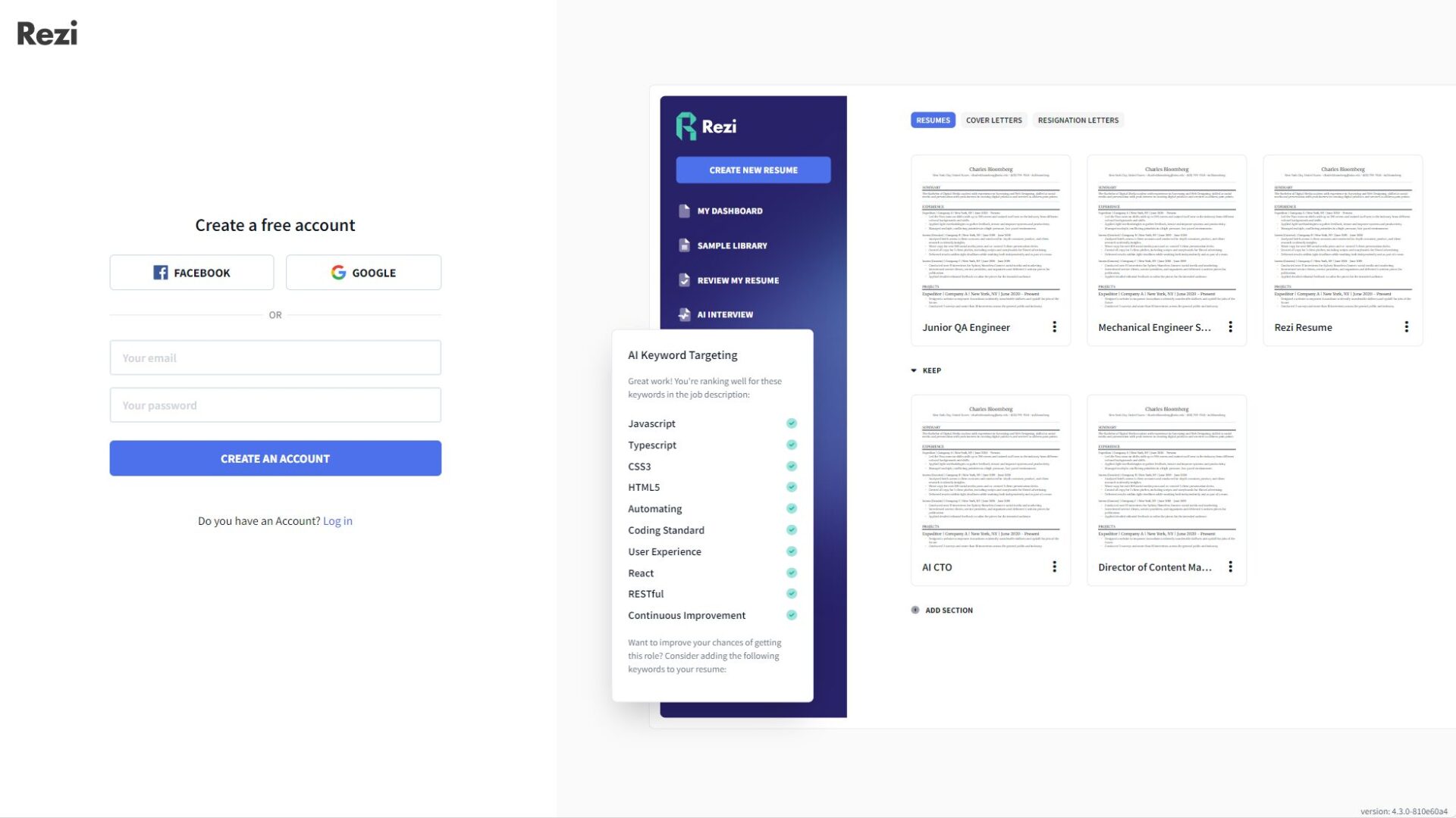 rezi ai注册登录页