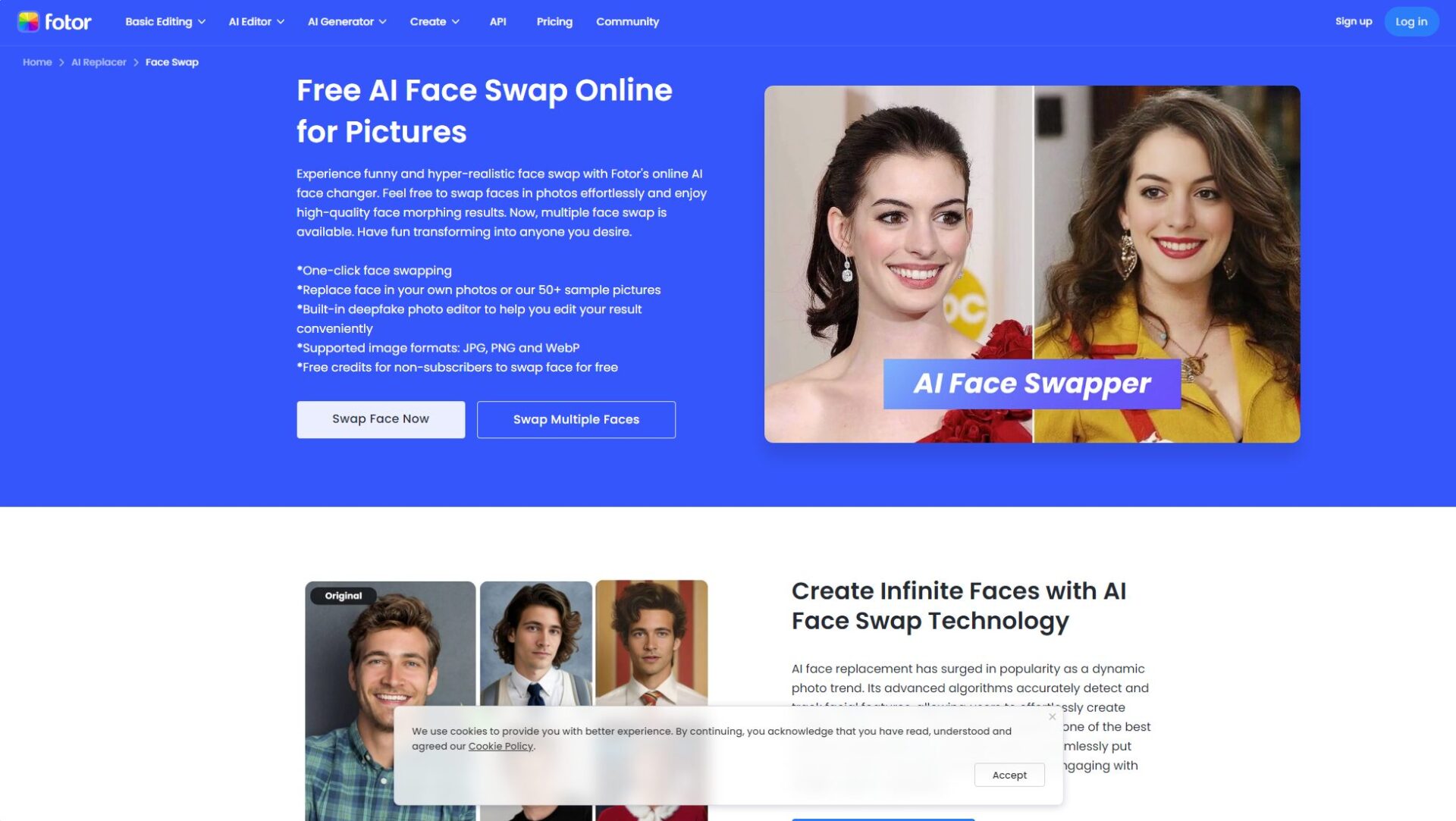 Fotor AI换脸工具网页版界面截图