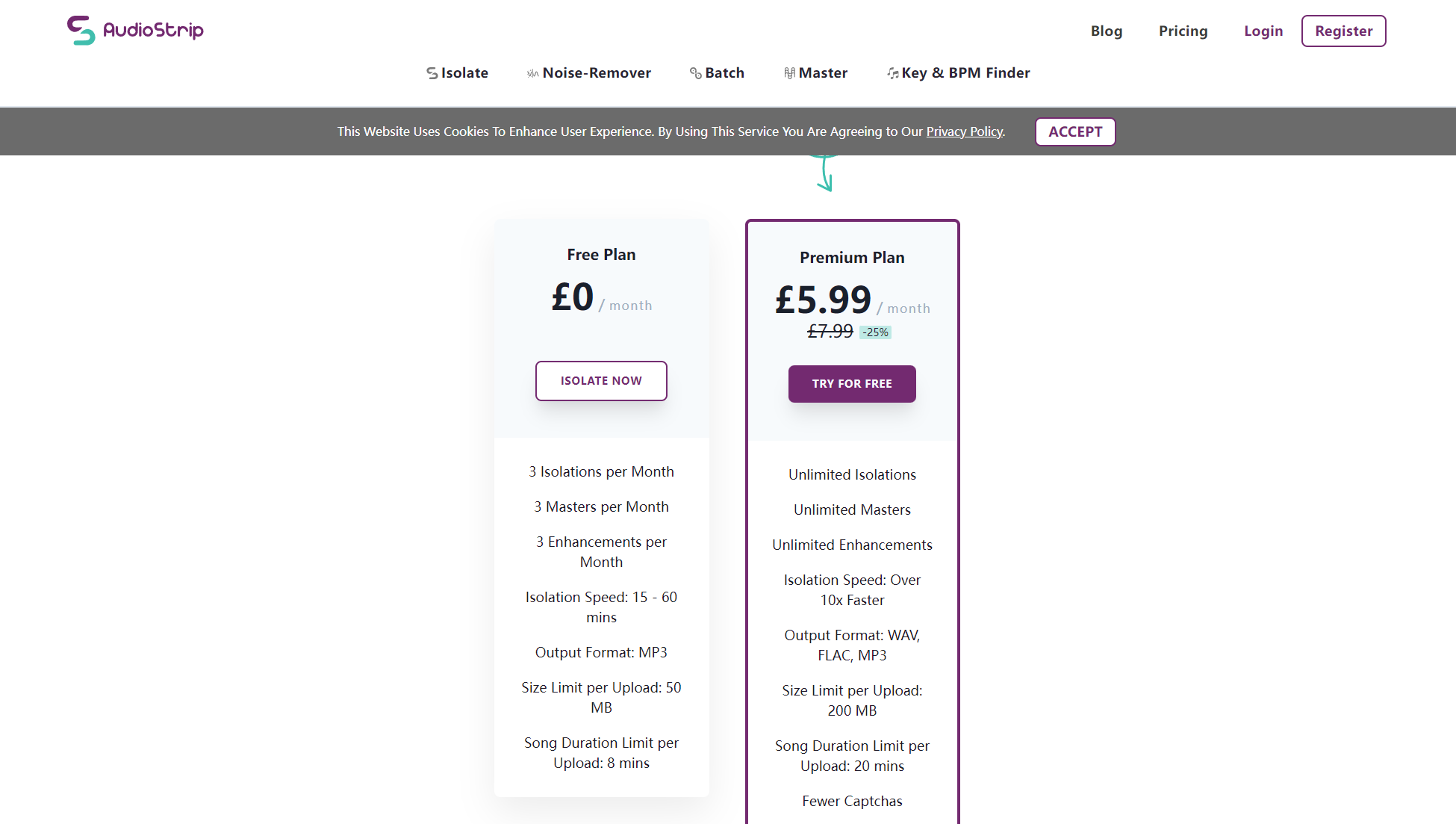 AudioStrip价格方案页