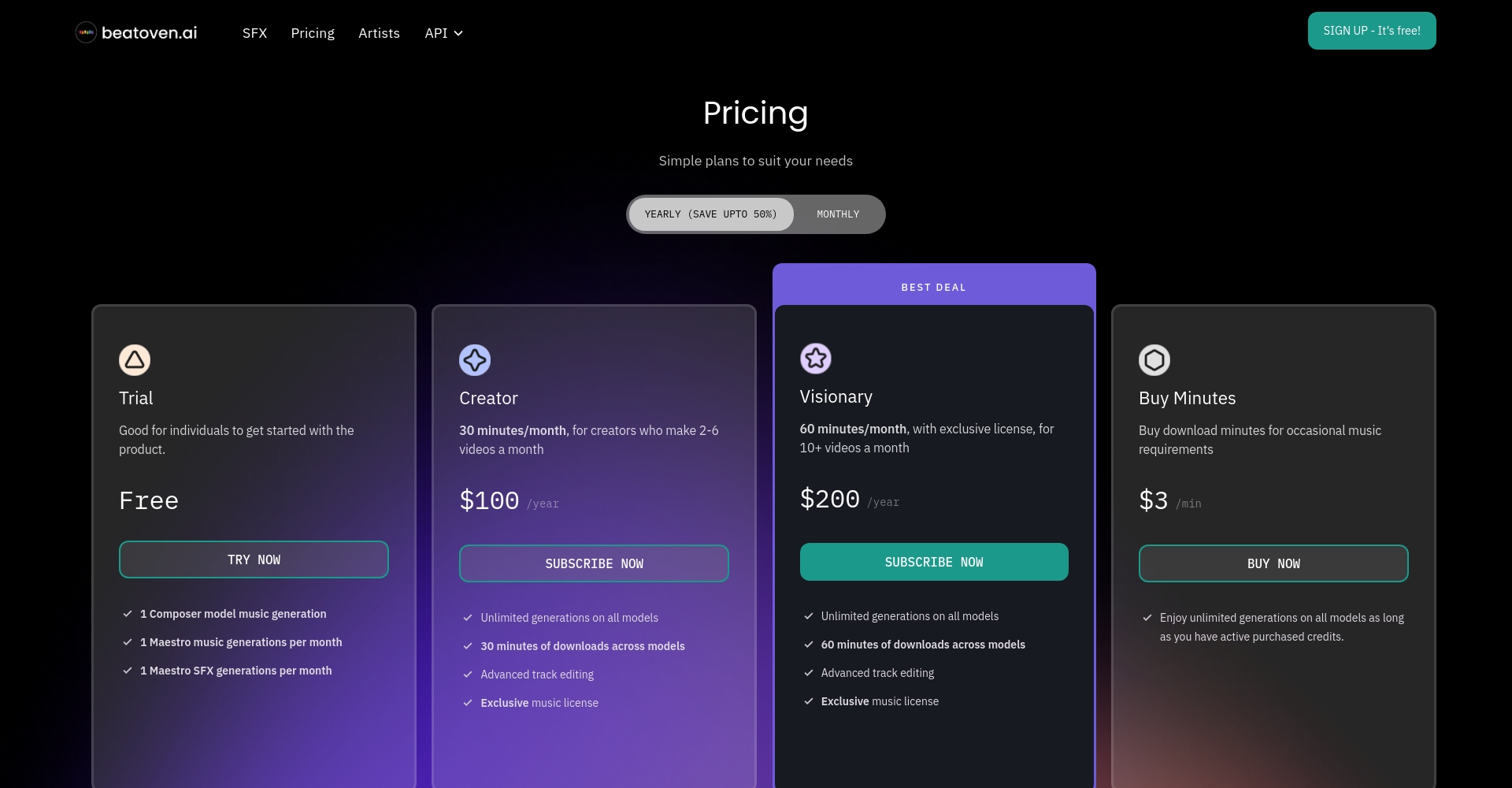 Beatoven.ai定价方案