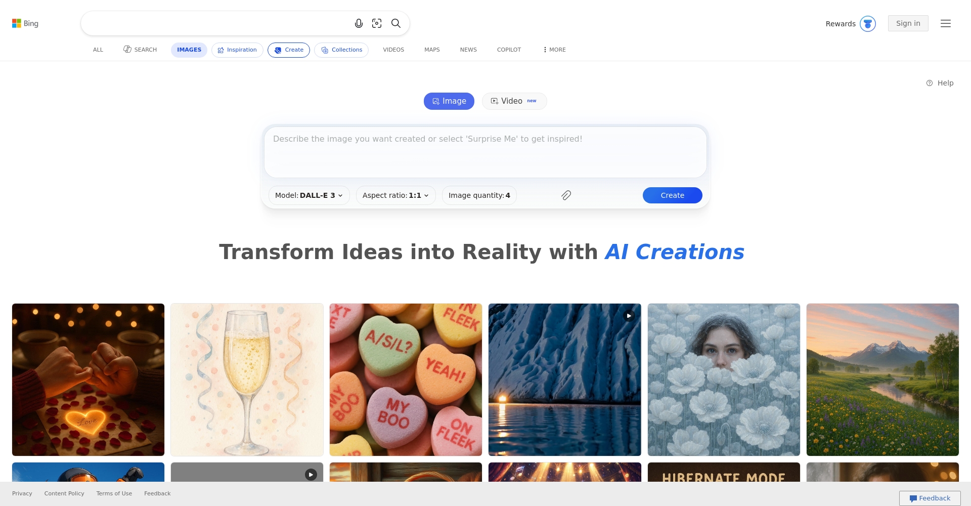 Bing Image Creator使用界面