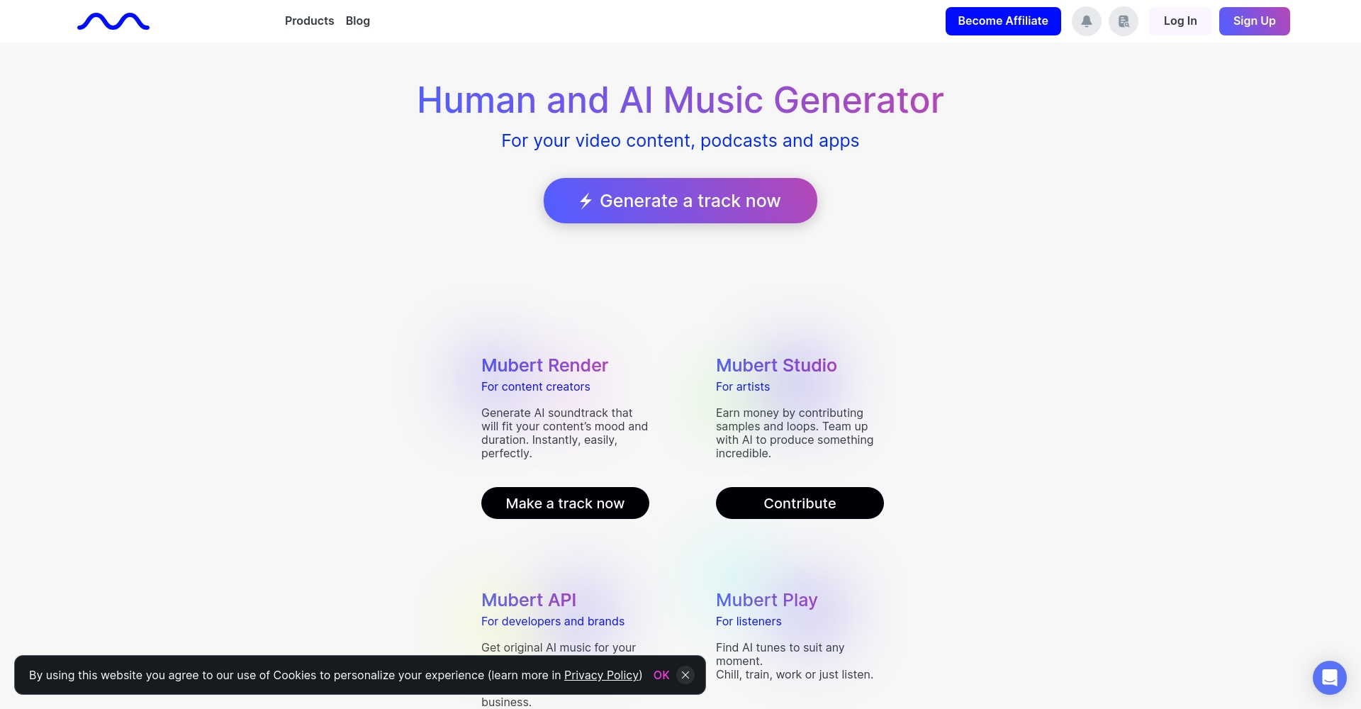 Mubert AI首頁截圖