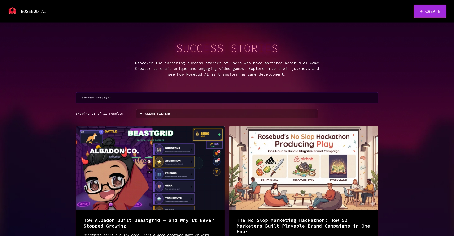 Rosebud AI用户案例页面