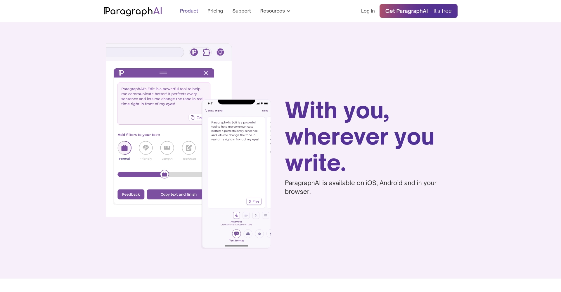 ParagraphAI官网产品页面