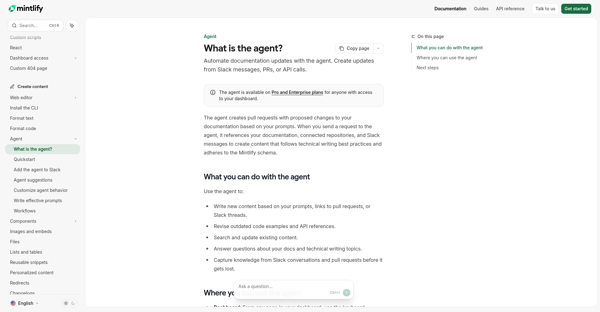 Agent 自动文档建议页截图